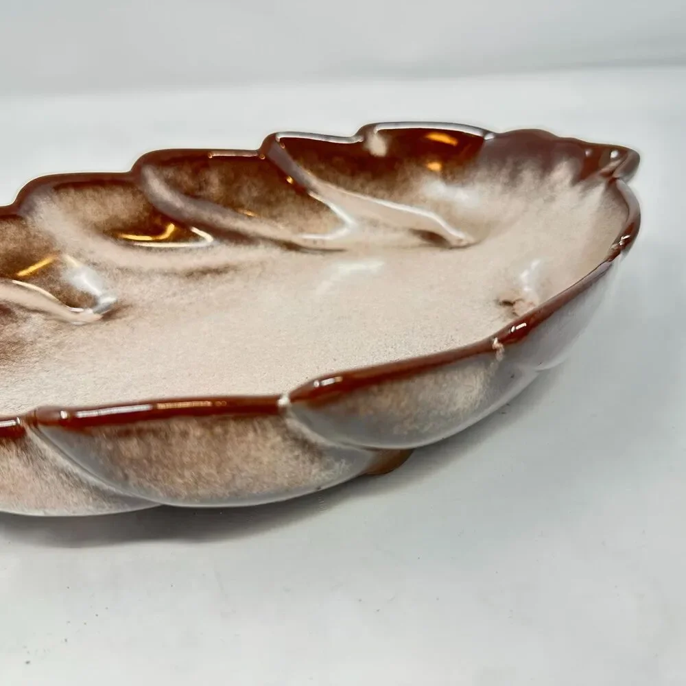 Vintage Frankoma Pottery 226 Leaf Dish Plainsman Brown Ceramic Bowl Tray MCM
